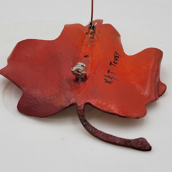 Vintage K & T Tovey Maple Tree Leaf Brooch/Pin Red Orange Autumn Fall Fashion - Picture 10 of 16